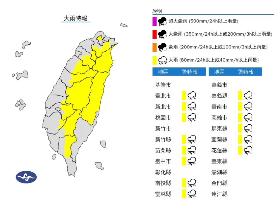 天氣-天氣預報-氣象-氣象署-大雨特報-午後雷陣雨-氣象預報-今天天氣