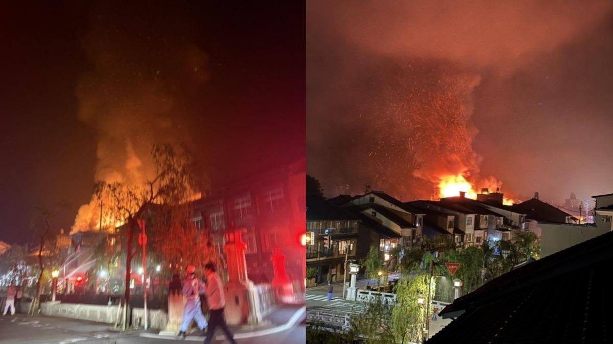 燒逾5小時!日老字號溫泉旅館大火 波及5建築、近百人疏散