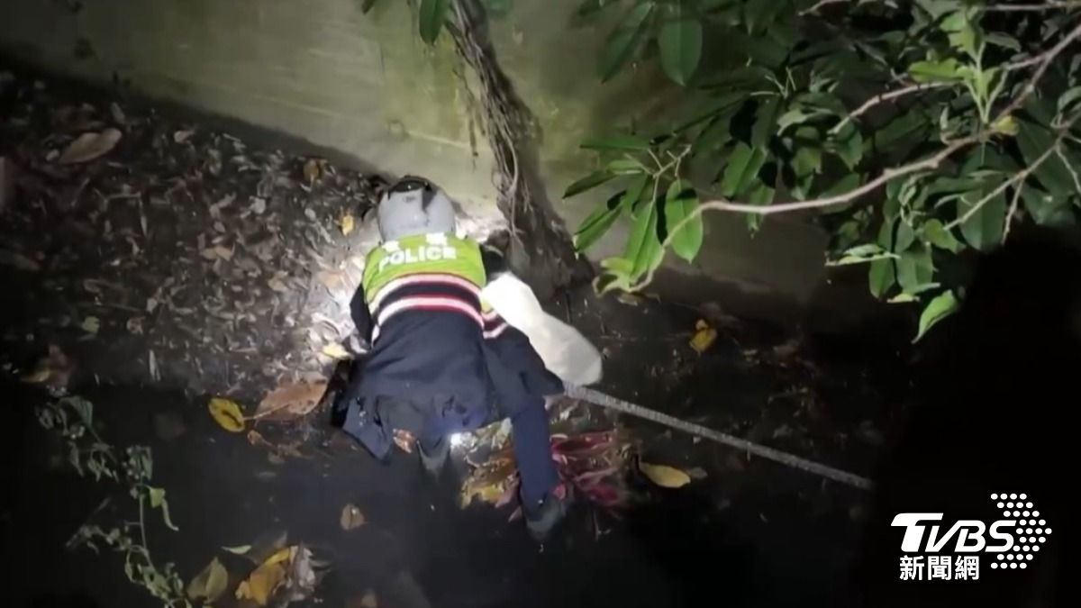 警方在排水溝內查獲栽種大麻用的花盆與土壤。(圖/TVBS)