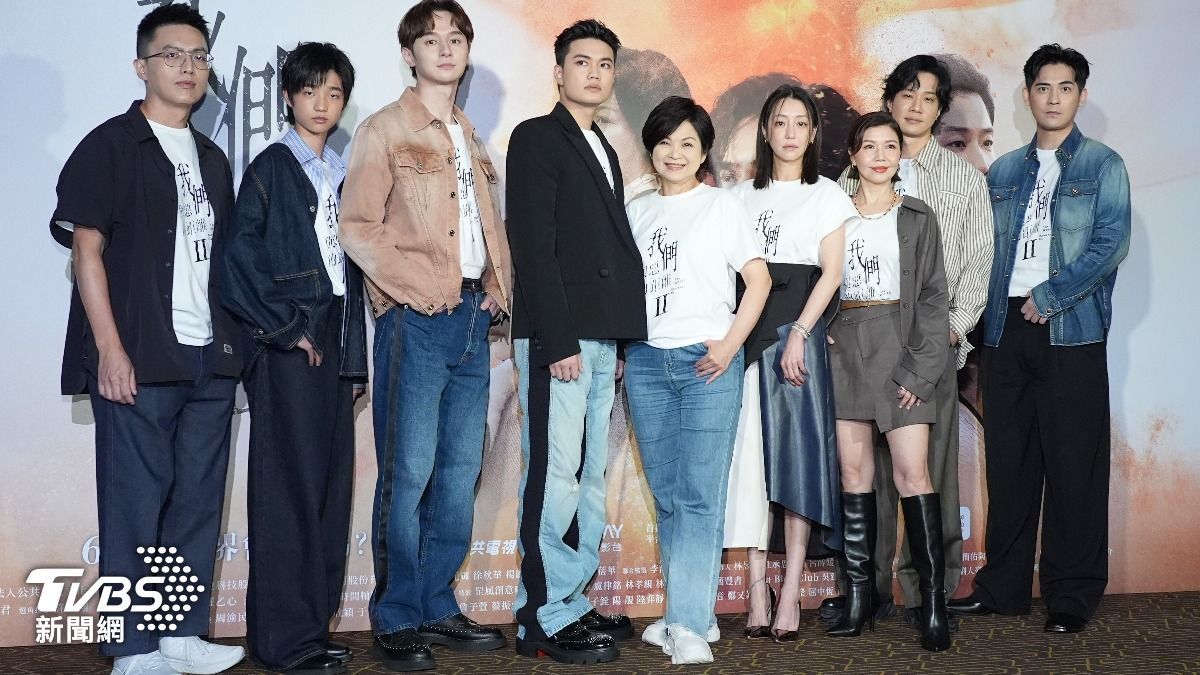 導演林君陽(左起)、白潤音、張軒睿、劉子銓、楊貴媚、謝欣穎、于子育、薛仕凌、周渝民出席記者會。(圖/張哲鳴攝)