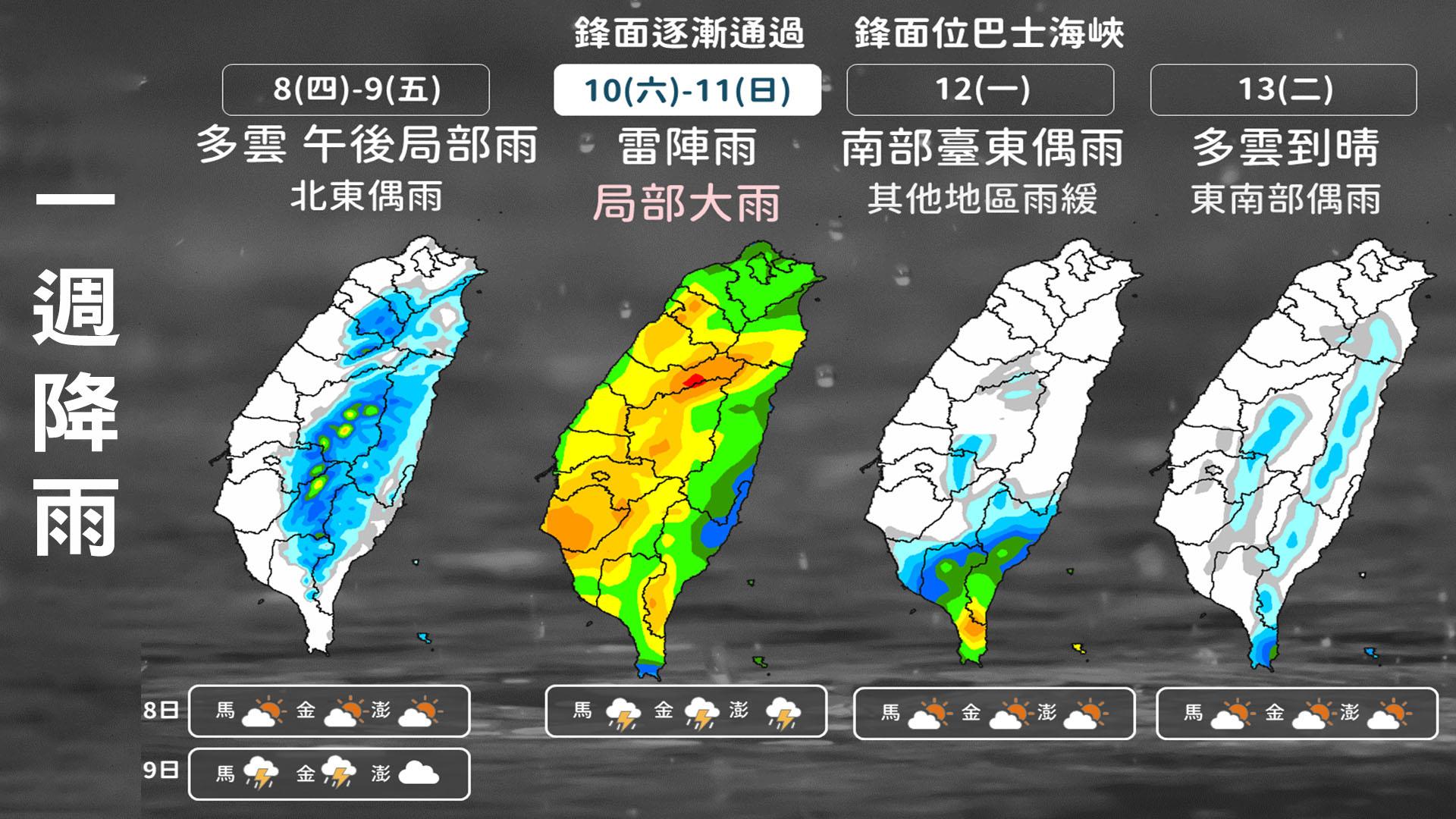 一週降雨預測。(圖/中央氣象署)