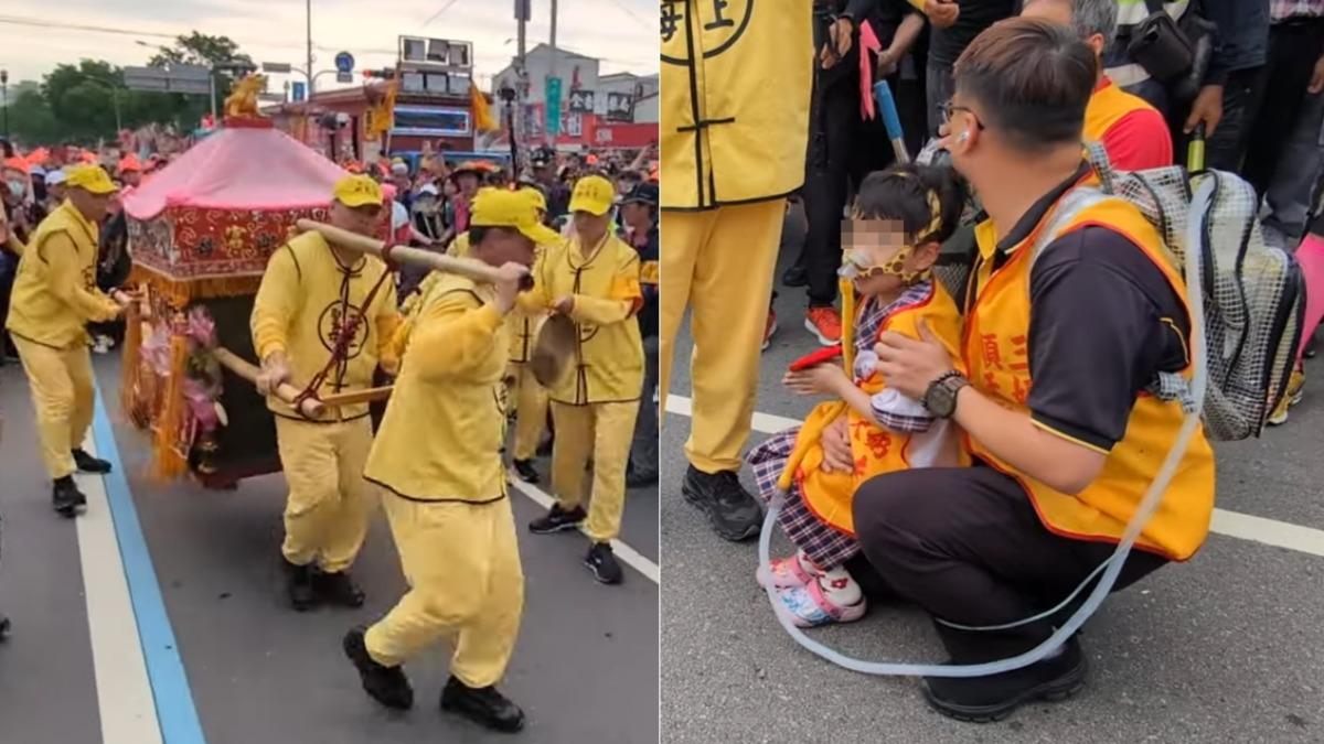 白沙屯鑾轎大轉彎!罕病童「接氧氣瓶」下跪 媽祖一看緊靠不走