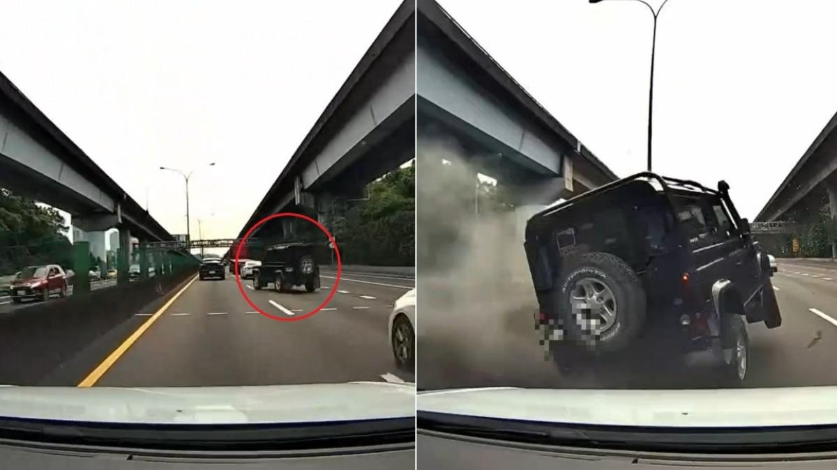 撞擊瞬間曝!國道上「路虎」駕駛疑發病 跨4車道猛撞不治