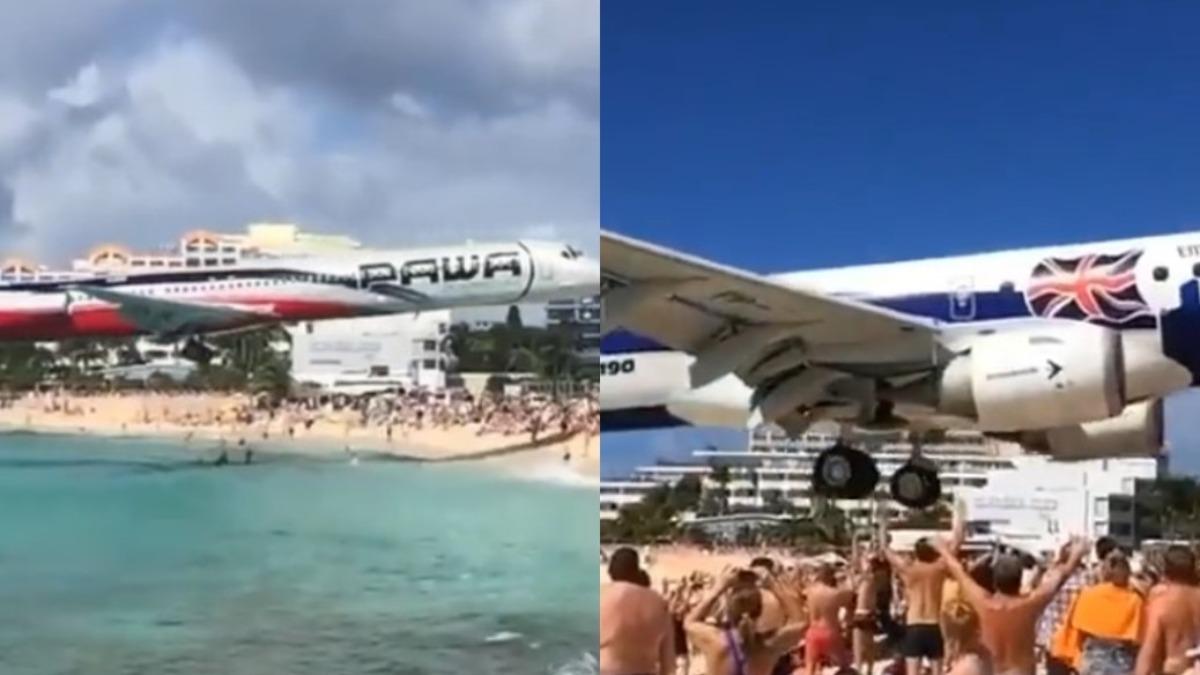 遊客搶看剃頭式飛機起降!距頭頂僅20公尺「遭尾流噴飛」