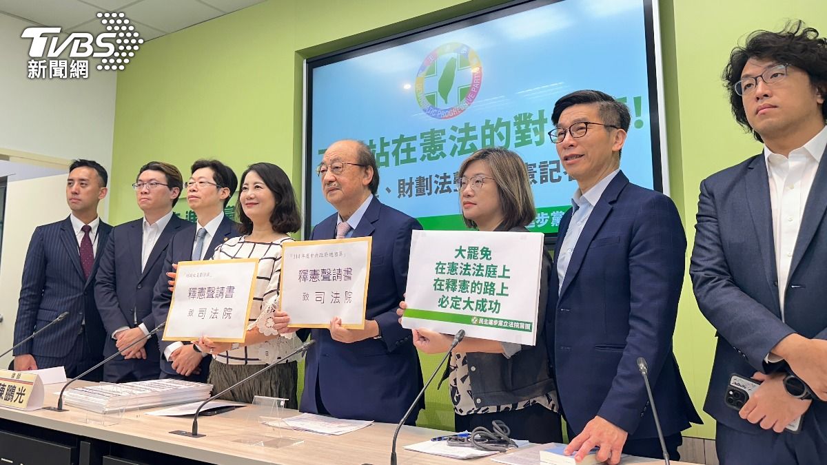 民進黨團15日對《財劃法》、總預算案聲請釋憲。（圖／潘袁詩羽攝）