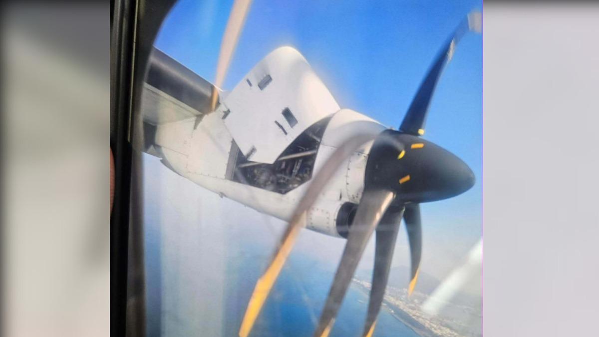 搭乘高雄往金門的航班途中，驚見螺旋槳板金掀起來。（圖/原PO提供）