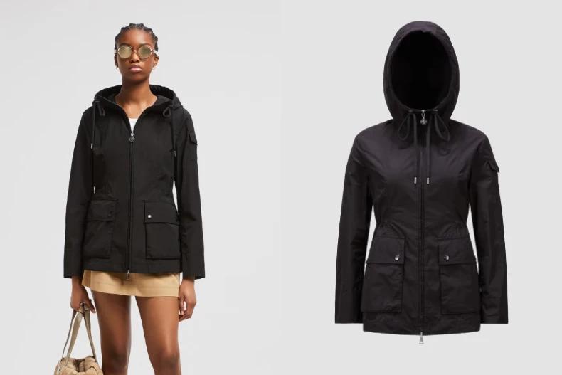 MONCLER的Leandro連帽派克大衣採用技術府綢製成。(圖/翻攝自MONCLER)