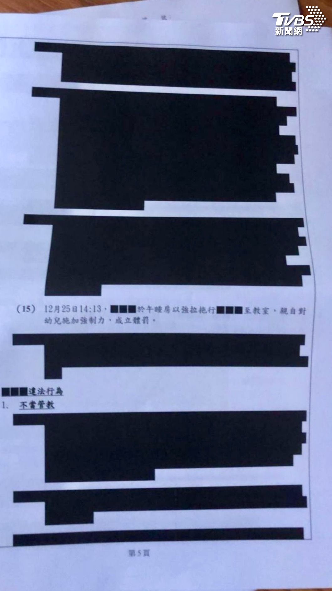 台東縣教育處寄給家長的虐童案報告書,內容幾乎全塗黑,讓家長們花了六小時檢視,還是霧煞煞。(圖/家長提供)