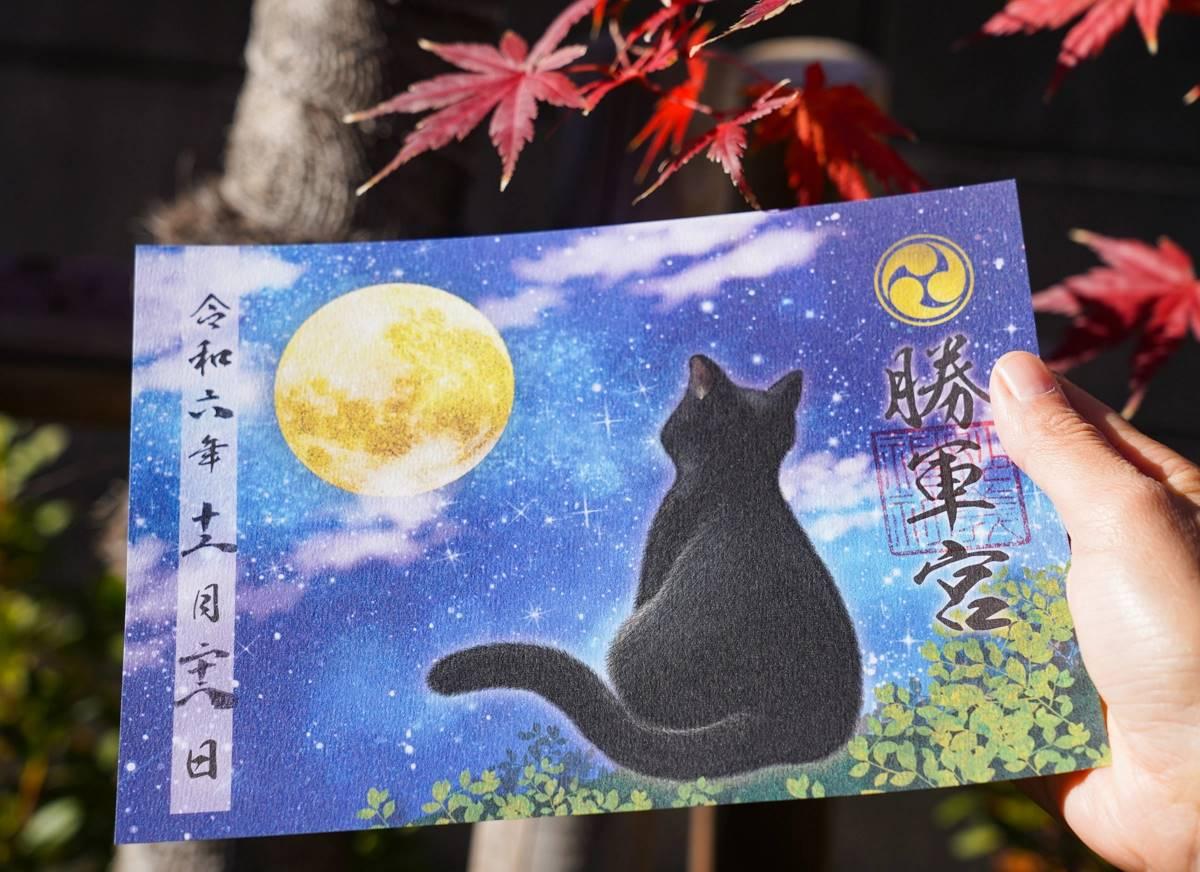 神社的御朱印也以黑貓背影配上星空與滿月為主題,寓意辟邪和圓滿,設計精緻又特殊,極具收藏價值。(圖/美食好芃友提供)