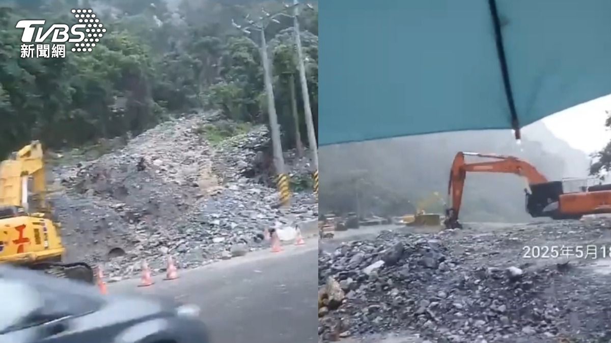 台9線161.2K處下起大雨,而這場豪雨也造成土石鬆動,形成土石流。(圖/TVBS)