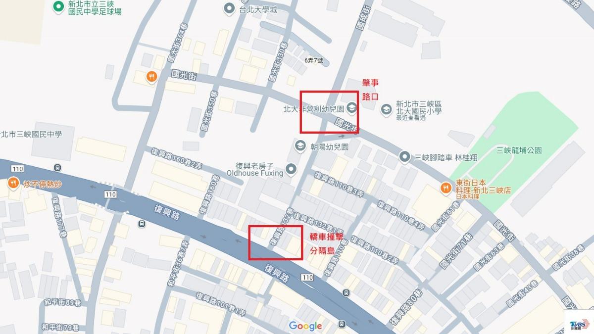 肇事小轎車暴衝路線圖。（圖／GoogleMaps）