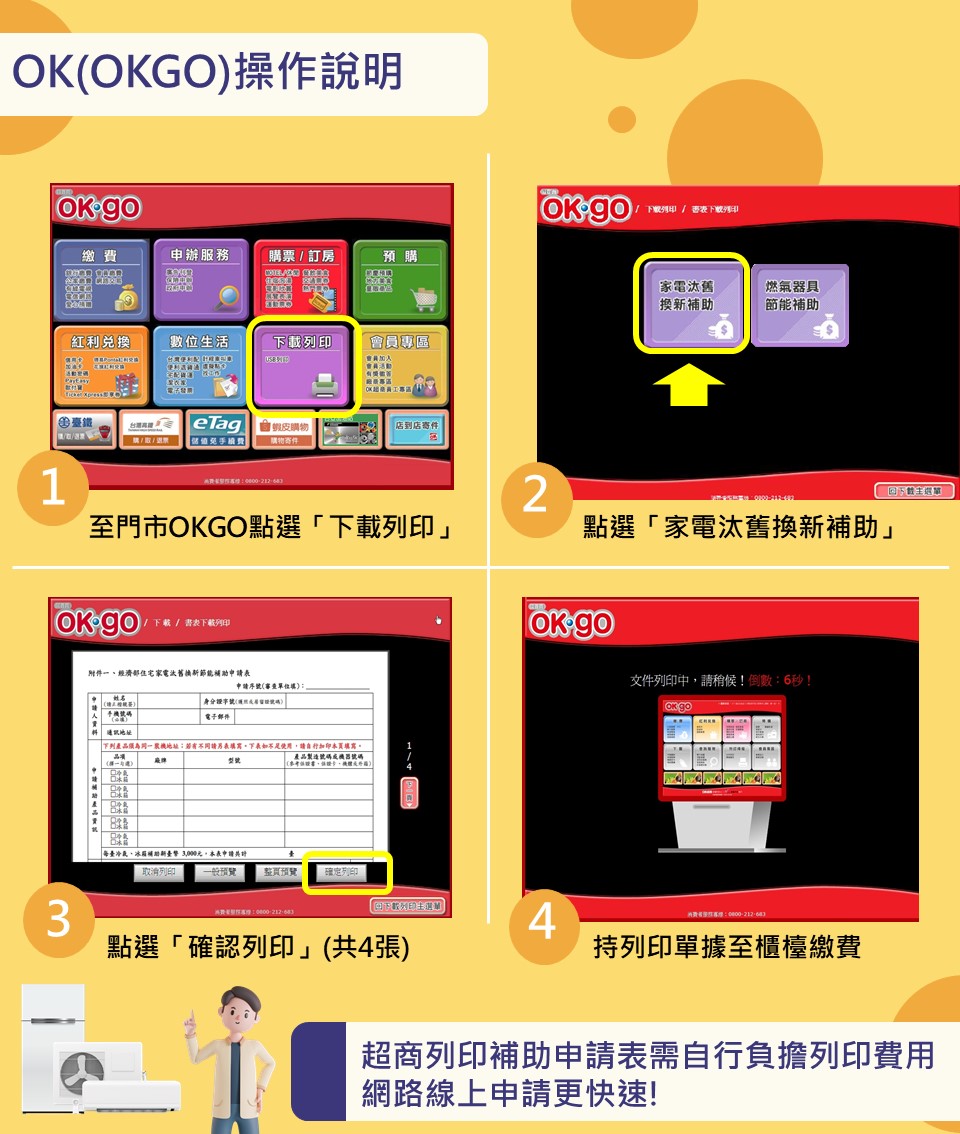 OK便利商店列印申請表操作說明。（圖／翻攝自經濟部能源署）