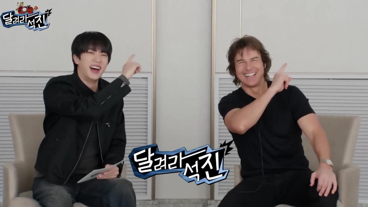 湯姆克魯斯與防彈少年團成員Jin合體錄節目。(圖/翻攝 BANGTANTV)