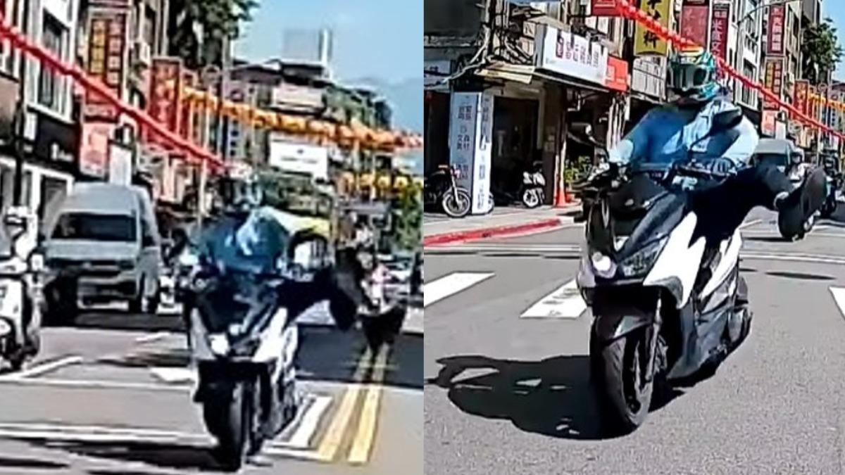 車陣中秀功夫?台北機車男「突踹天殘腳」 網:內褲卡蛋