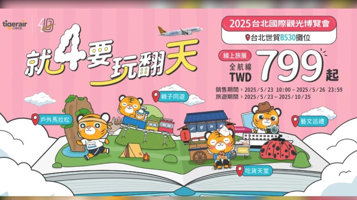 台灣虎航特別推出全航線單程未稅NT$799起的線上旅展優惠促銷價。(圖/業者提供)