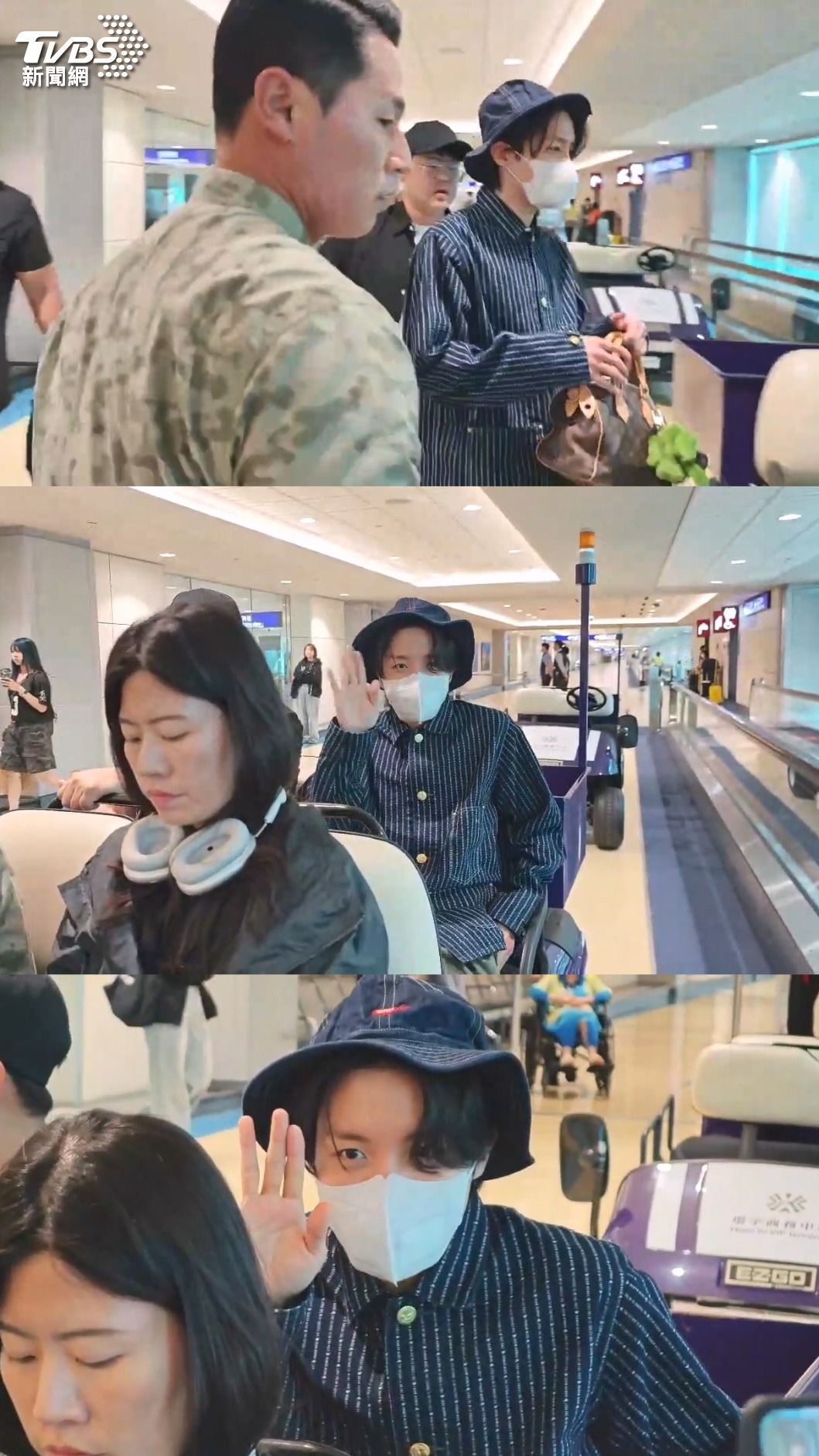 j-hope看上去心情不錯,頻頻跟媒體打招呼。(圖/林志偉攝)