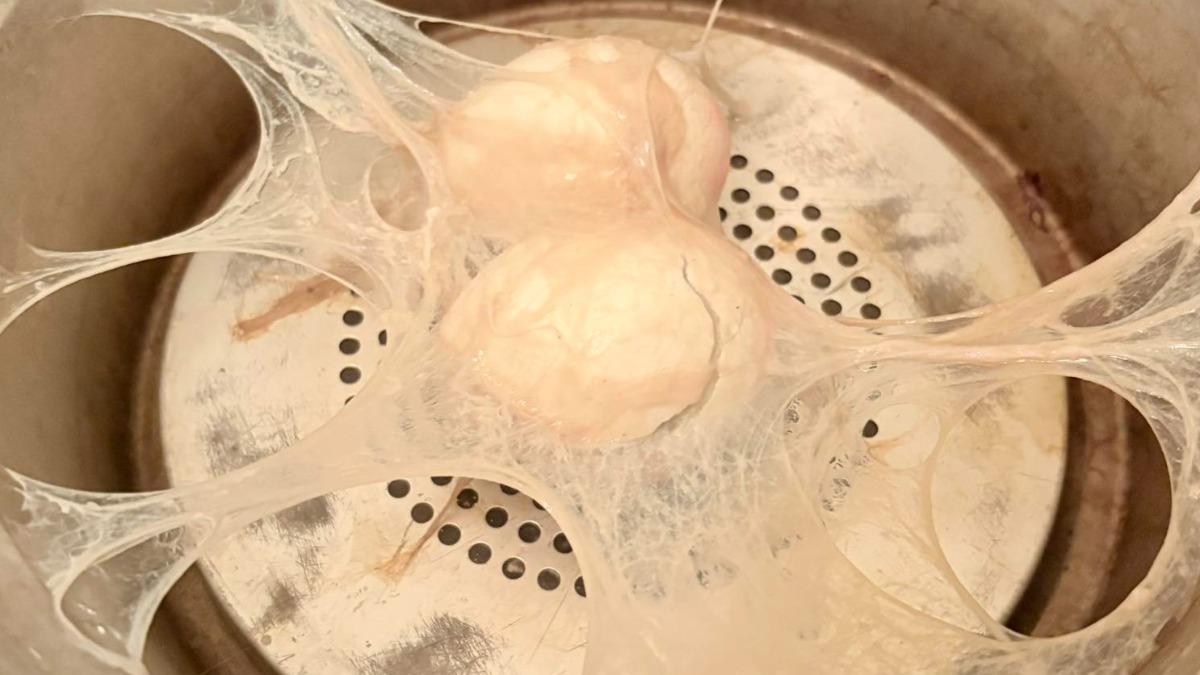 一名女網友想蒸水煮蛋，結果意外把電鍋「煉成盤絲洞」。（圖／翻攝自「婦仇者廚房」臉書）