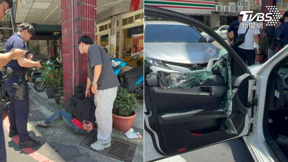 高姓監控手衝撞警車，員警破窗將他拉下車逮捕。（圖／TVBS）