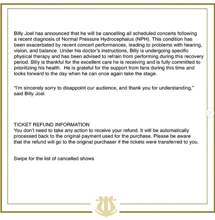 Billy Joel罹患腦病。(圖/翻攝自Billy Joel IG)