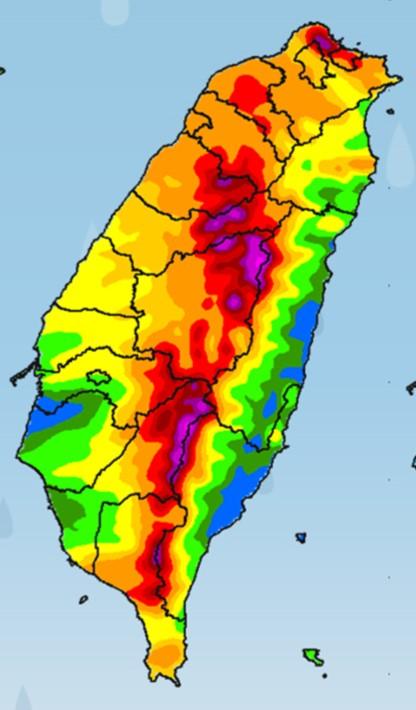 週四全台下雨，雨勢大到「一片紅」。（圖／中央氣象署）