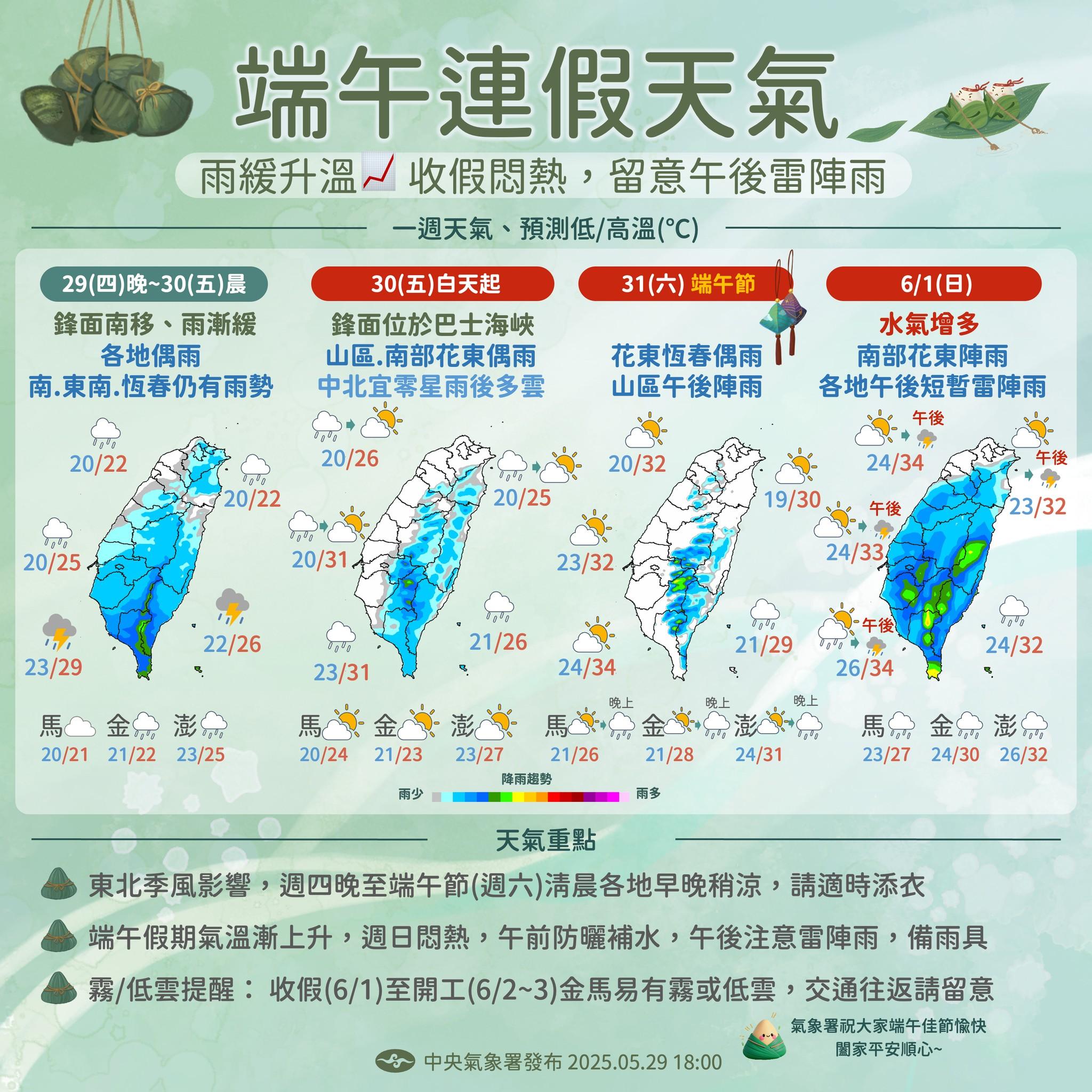 端午連假天氣一次看。(圖/中央氣象署)