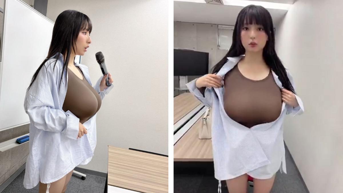 網美解開襯衫展現驚人上圍 「教授突然被巨乳嚇到」