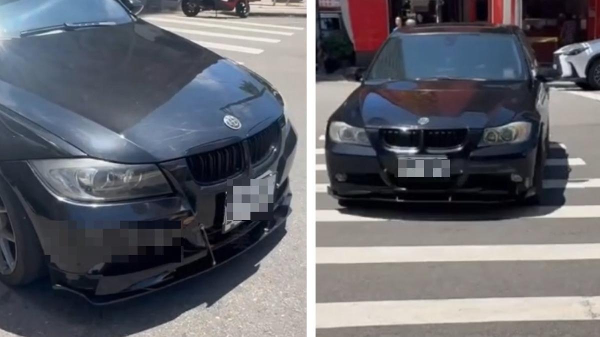 BMW轎車違停斑馬線且試圖還車撞人。（圖／翻攝自黑色豪門）