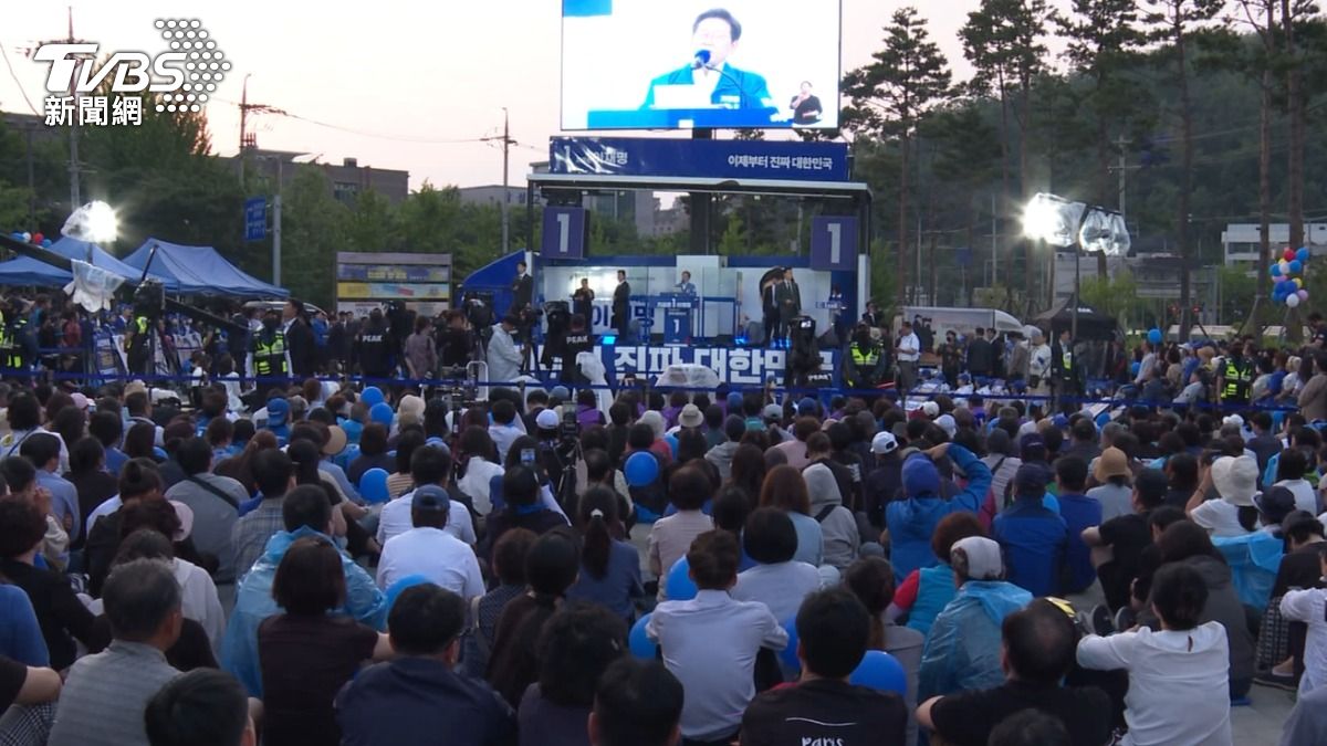 南韓共同民主黨總統候選人李在明造勢活動現場。（圖／TVBS駐韓特約記者楊虔豪攝）