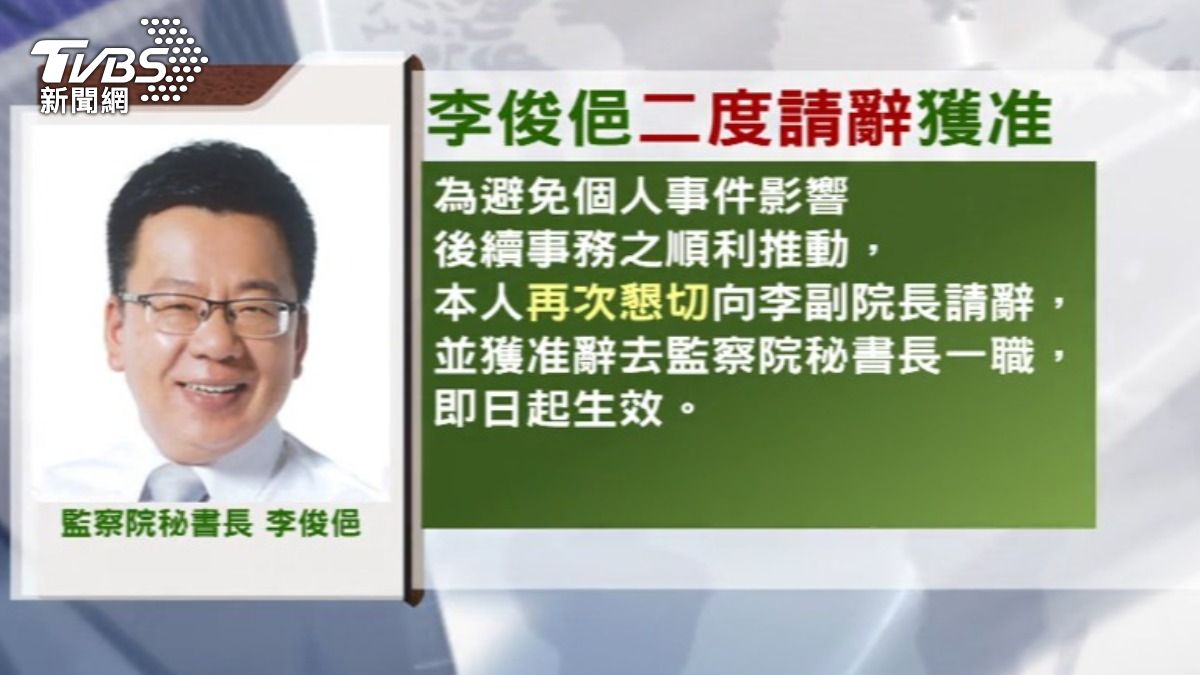 監察院秘書長李俊俋請辭聲明(圖/TVBS)