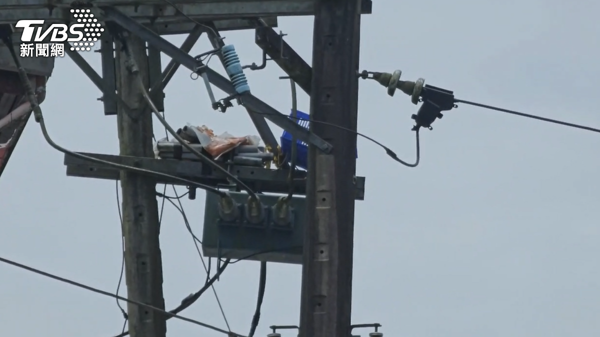 喜鵲築巢害停電,電線桿放置物籃防止。(圖/TVBS)