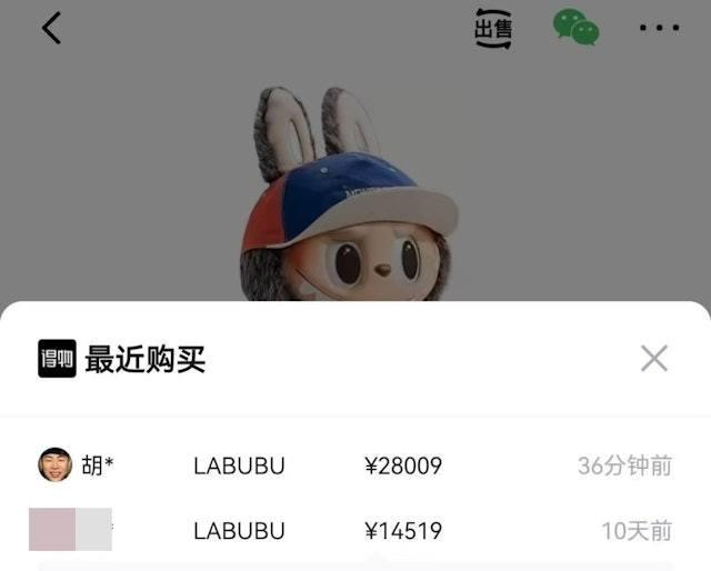胡彥斌疑花逾2萬人民幣買下Labubu。(圖/翻攝自微博@消費者報道)