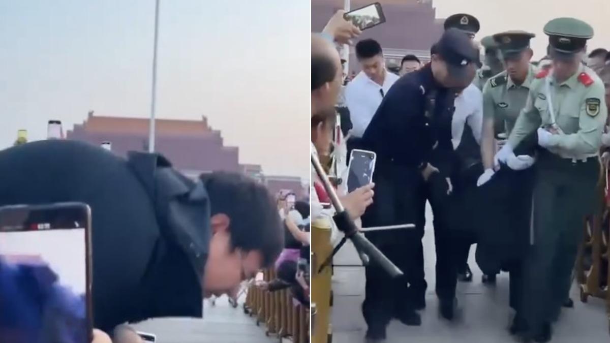 六四前夕「天安門出狀況」！　男子翻過柵欄衝升旗台被壓制