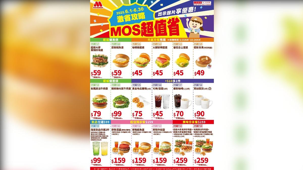 摩斯漢堡的「MOS超值省優惠券」共有6大系列18種組合優惠。(圖/翻攝自摩斯漢堡臉書)