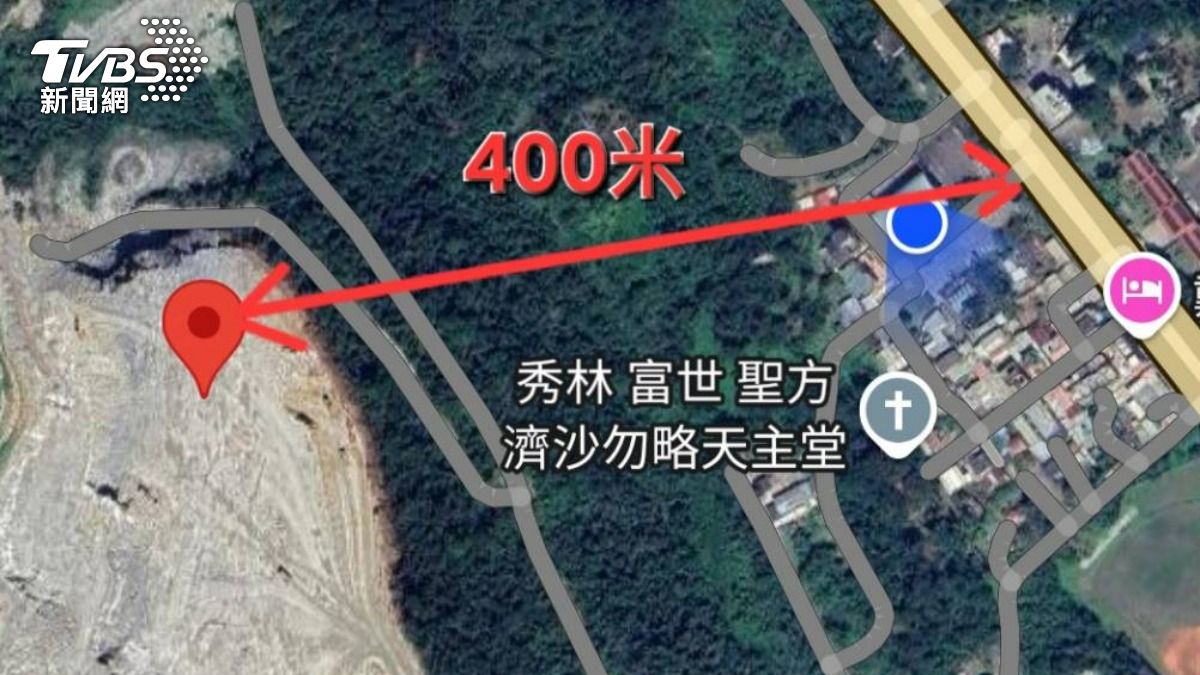 碎石飛濺落下,400公尺外的富世部落多處建物受損。(圖/TVBS)