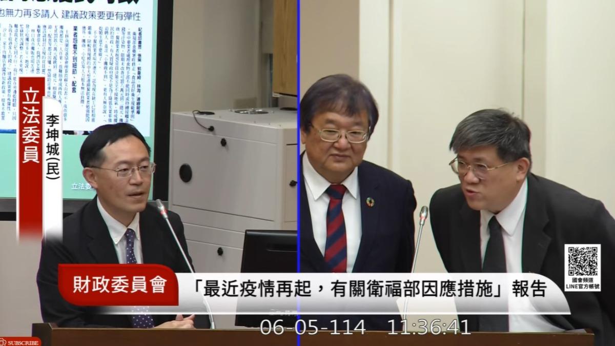 衛福部長邱泰源和食藥署副署長王德原接受質詢。(圖/翻攝自國會頻道)