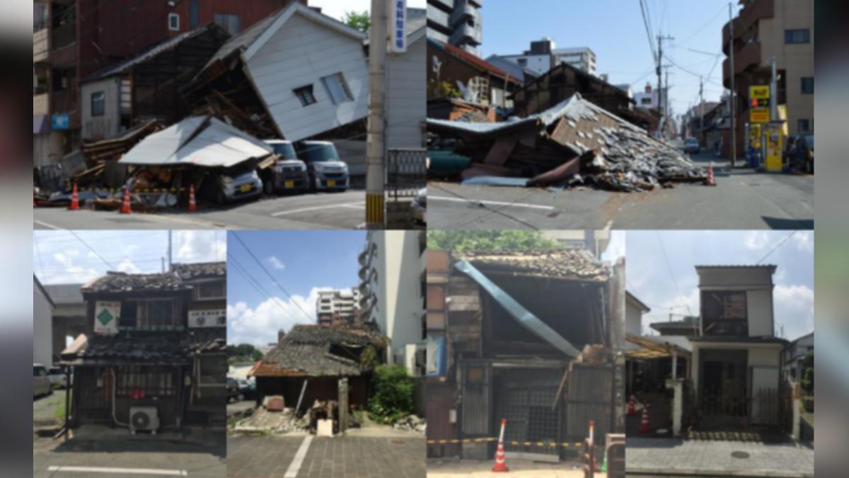 不少舊耐震基準的寺廟以及老舊住宅，在熊本強震後倒塌。（圖／本間里見提供）