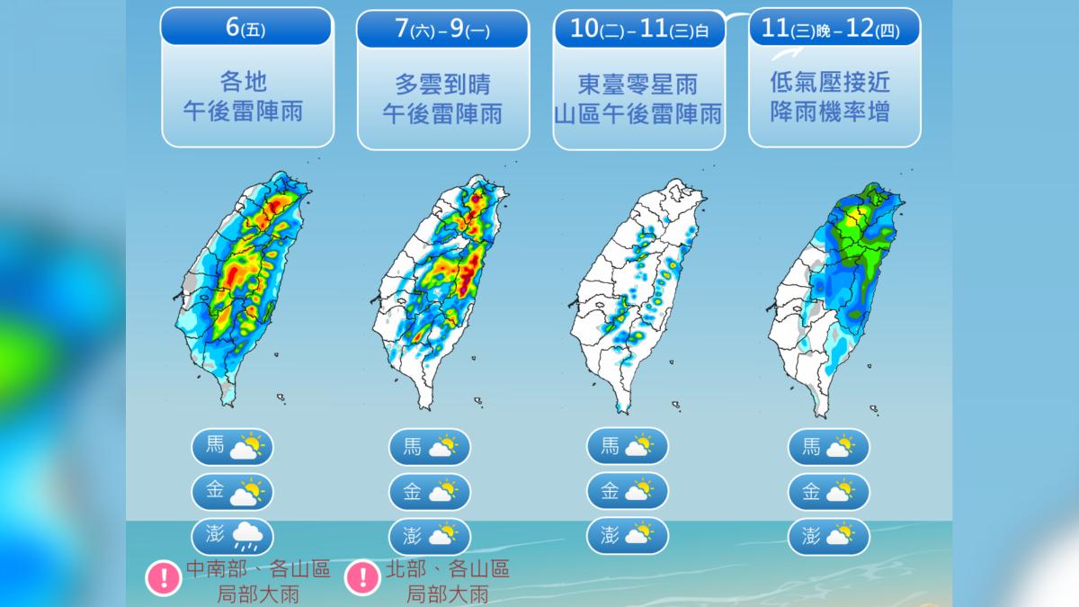 天氣/今午後留意雷陣雨 周末水氣略減西半部局部大雨、雨區看這