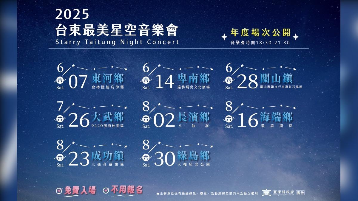 台東最美星空音樂會場次表。(圖/翻攝自台東最美星空臉書)