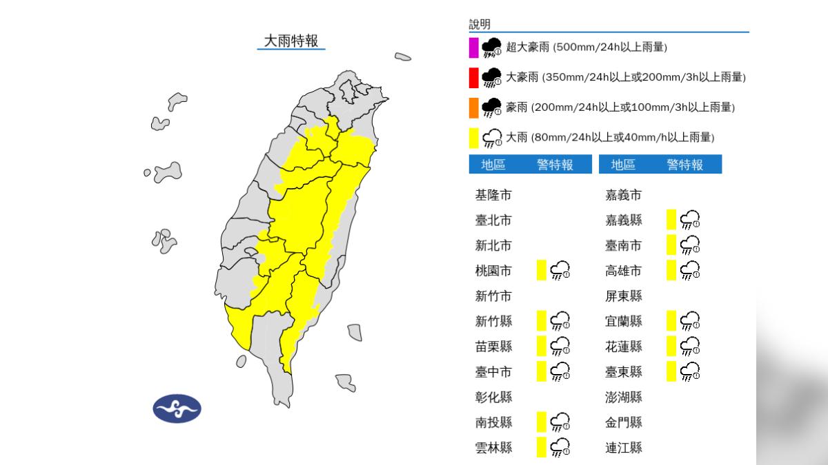 天氣/下班注意!午後對流旺盛「12縣市大雨特報」下到晚上
