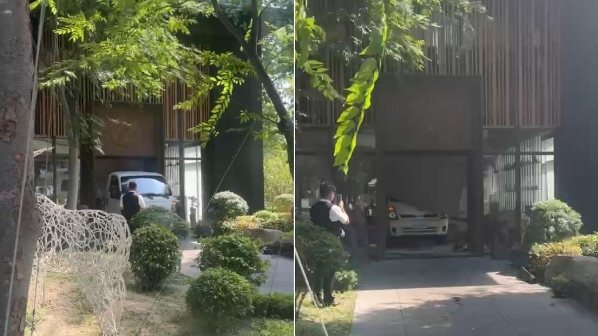 民眾拍下貨車衝撞茶行的過程。(圖/民眾提供)