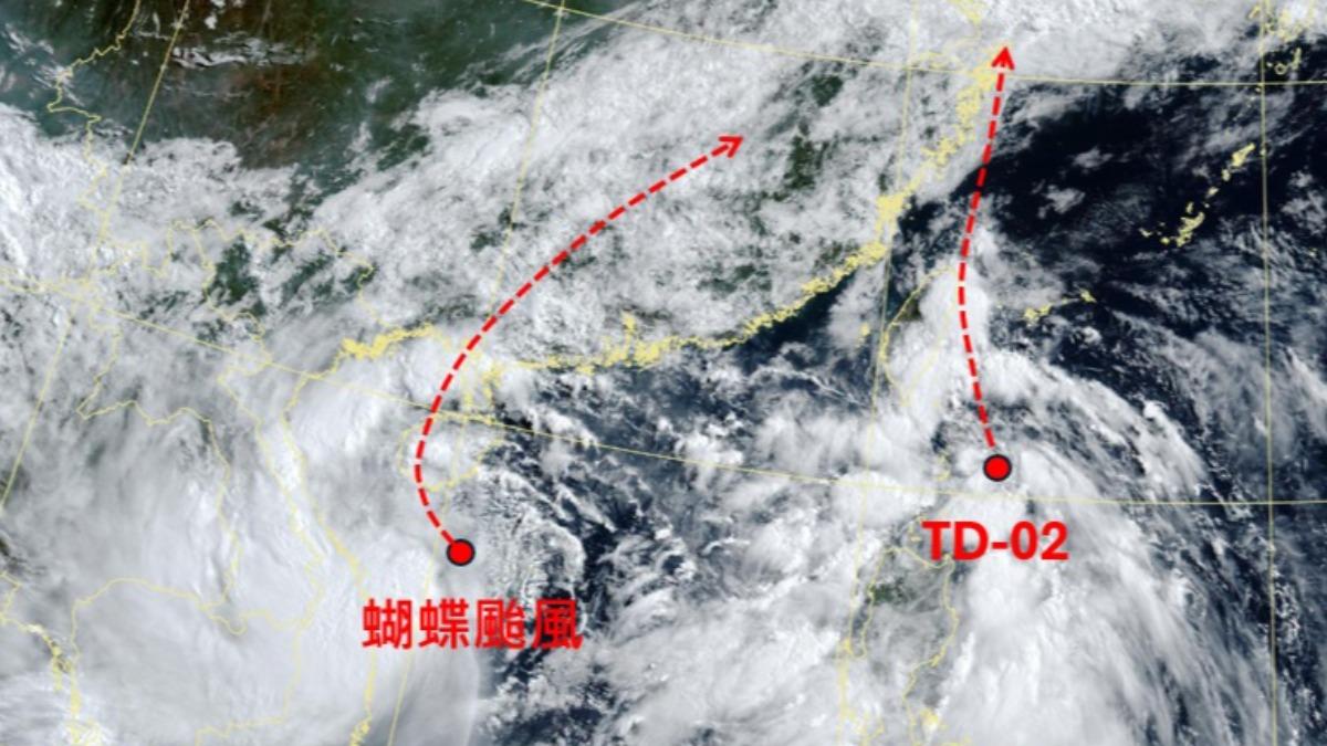 蝴蝶颱風對台灣直接影響不大，但與最新形成的熱帶低氣壓將帶來降雨。（圖／翻攝自天氣職人-吳聖宇臉書）