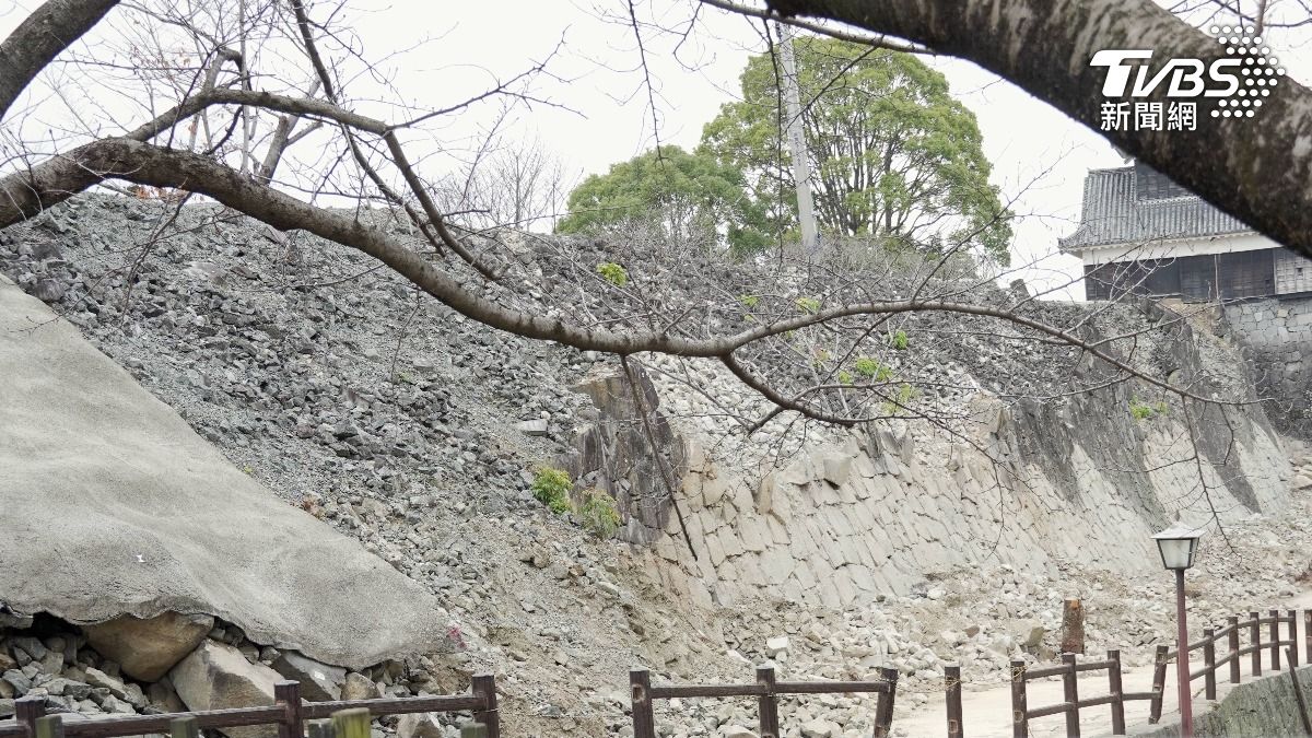 熊本城奉行丸區域周圍的圍牆震後被害狀況。(圖/游雅嵐攝)