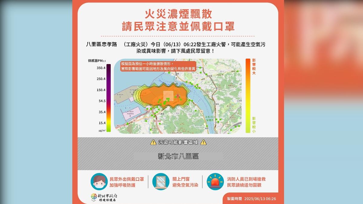 濃煙影響八里區鄰近民眾。(圖/TVBS)