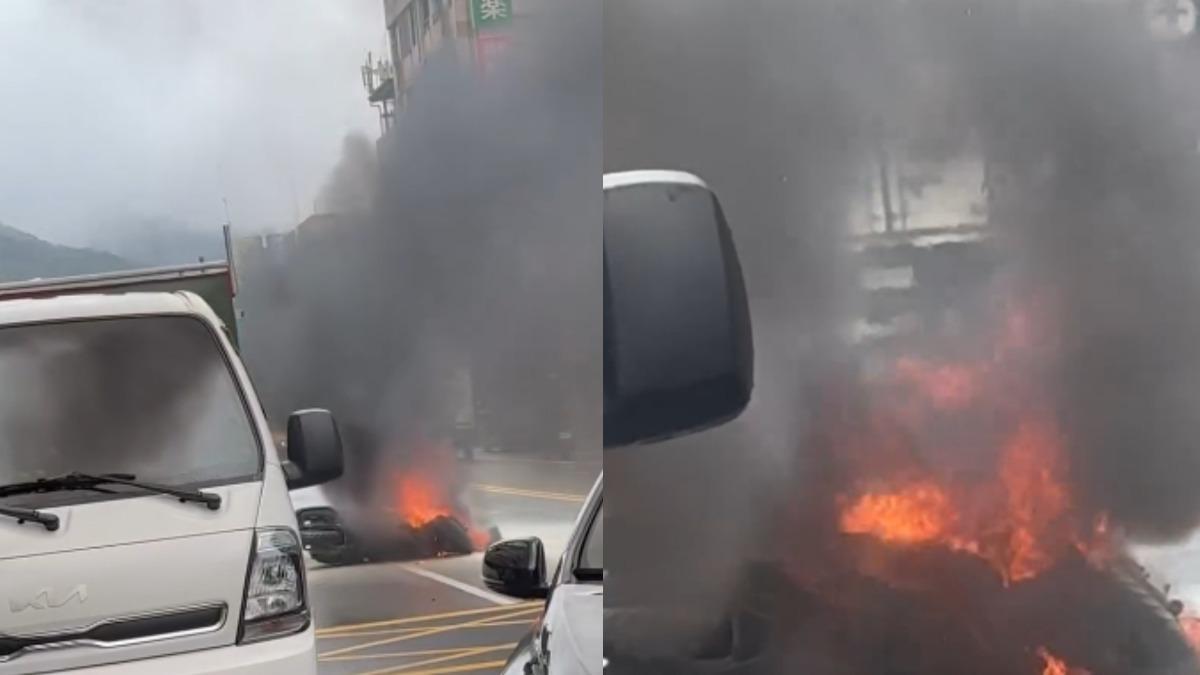 礁溪嚴重火燒車!女騎士閃車不及摔傷 機車「起火竄黑煙」