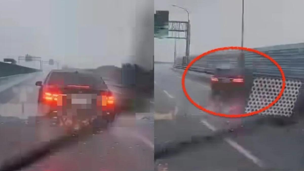 台61賓士暴雨中「逼車挑釁」自撞護欄 行車紀錄曝光網嗨:現世報