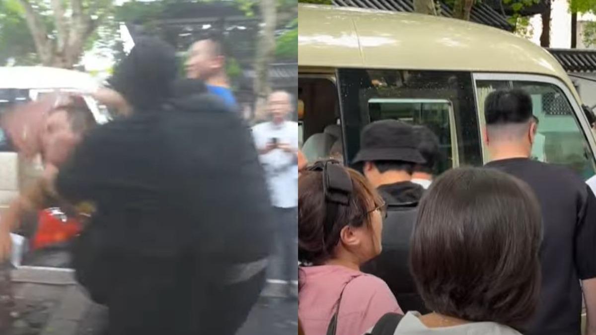 杭州男最後在地板上「打擊台獨」,發生肢體接觸的黑衣人也跟上車。(圖/翻攝自YT@Notorious_3cm)
