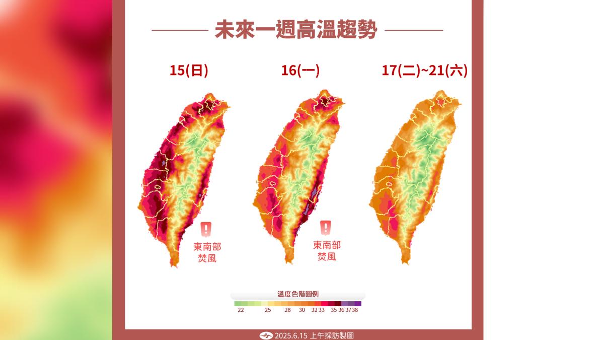 未來一週高溫趨勢。(圖/氣象署提供)