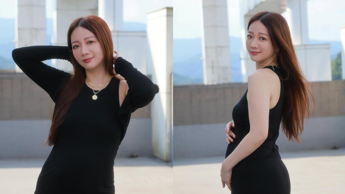 玉兔身穿貼身剪裁的黑色無袖洋裝,展現懷孕中的自然曲線,臉上洋溢著即將迎接新生命的幸福與從容。(圖/翻攝自玉兔IG)