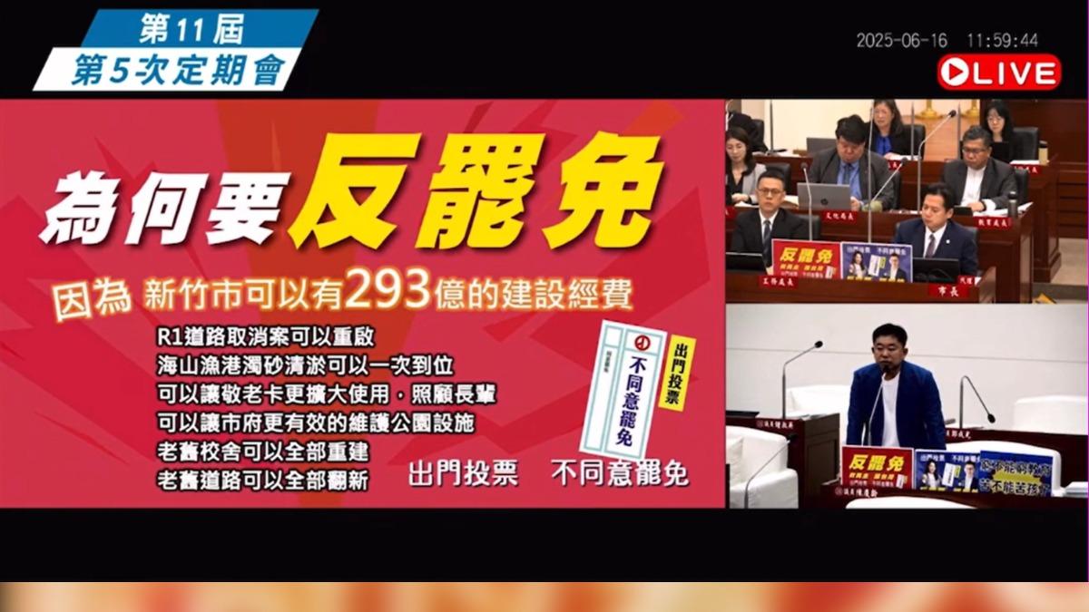 民政處長施淑婷撤挺罷標語,引綠營不滿,互嗆流氓小偷。(圖/翻攝 新竹市議會)
