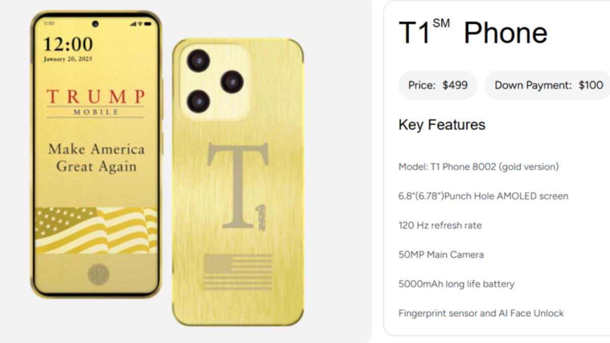 川普「T1」手機,定價499美元(約台幣1萬4693元)。(圖/Trump Mobile網站)